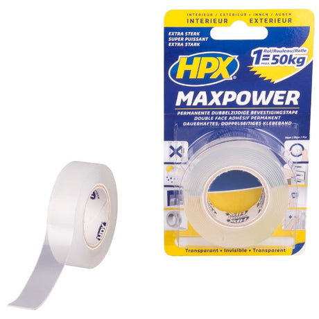 Hpx products ruban adhésif double face maxpower transparent 19 mm x 5 m