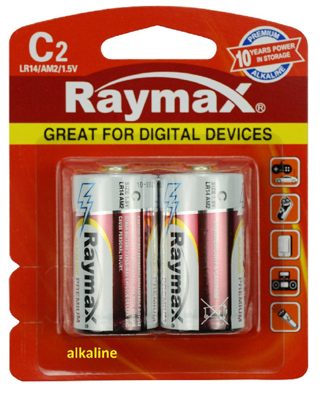 Raymax products battery alkaline lr14 c 1 5v x2 pcs