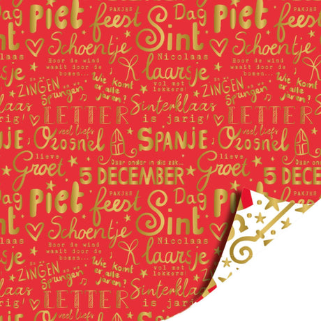 Kassaplan coated cadeaupapier dubbelzijdig 50cm 100m mijter pret wit rood