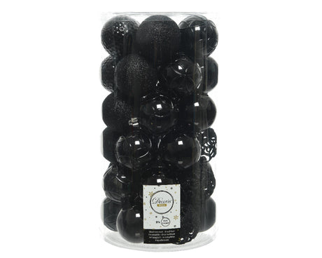 Decoris jeu de boules de Noël en plastique 6cm 37pcs noir