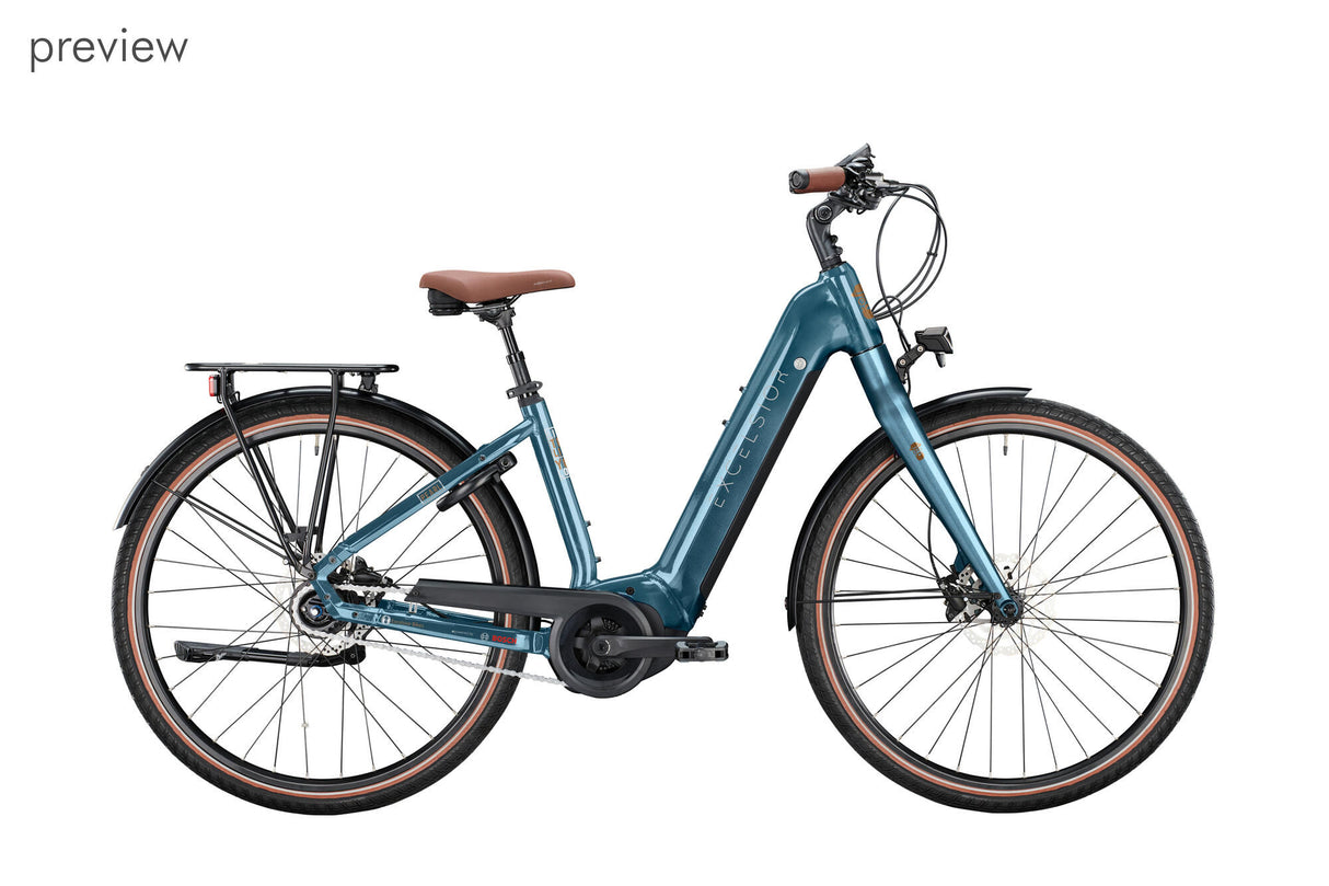 Vélo de ville électrique Excelsior Pearl (#1) ebike Excels.pearl cb 28 54 8sp gris bleu