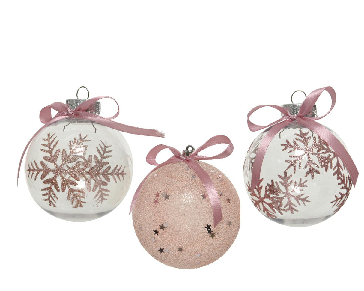 Decoris Boules de Noël mélange plastique 8cm 12pcs rose