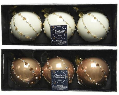 Decoris Set boule de Noël verre de 3 pièces camel 8cm