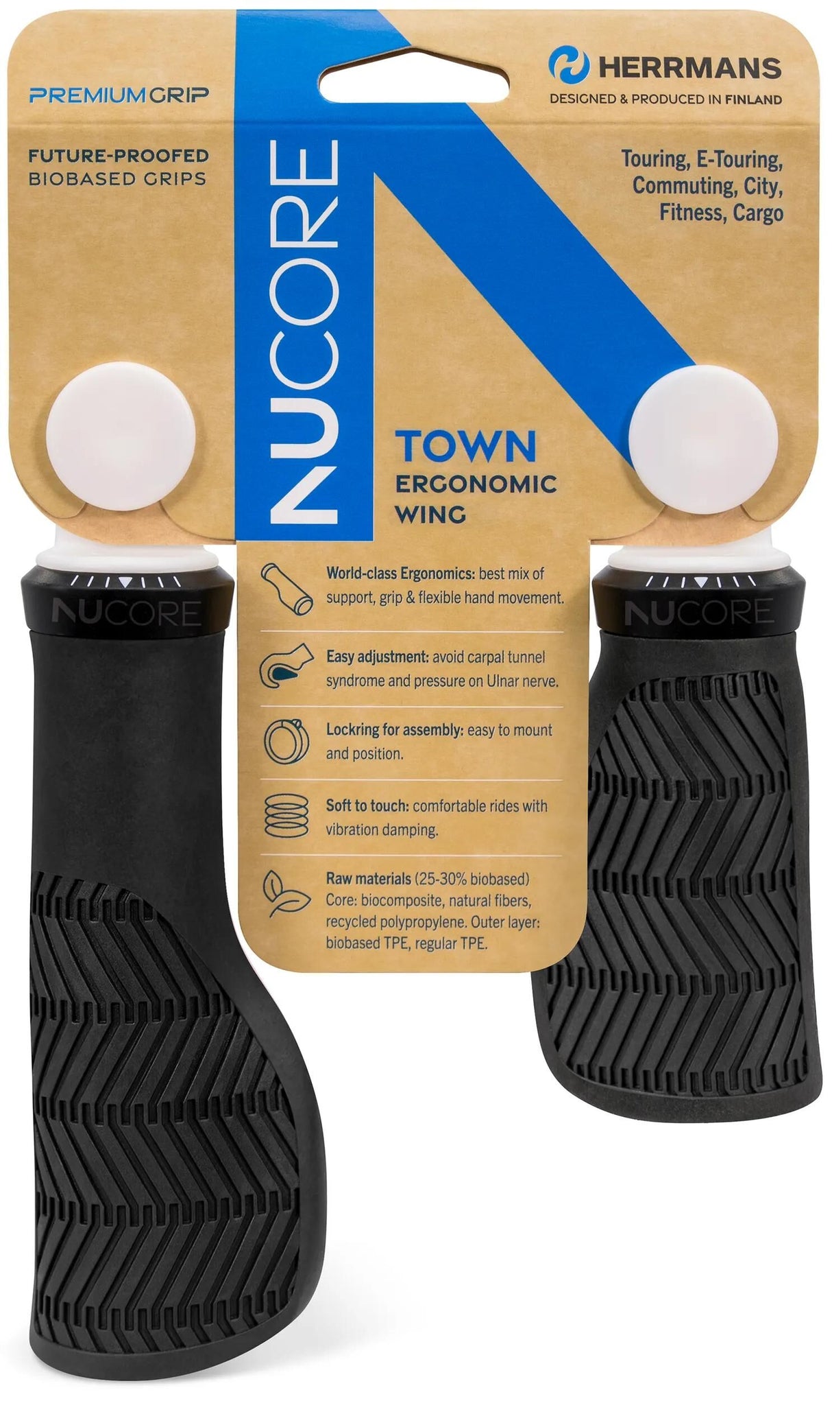 Herrmans jeu de poignées nucore town wave 90 130mm noir