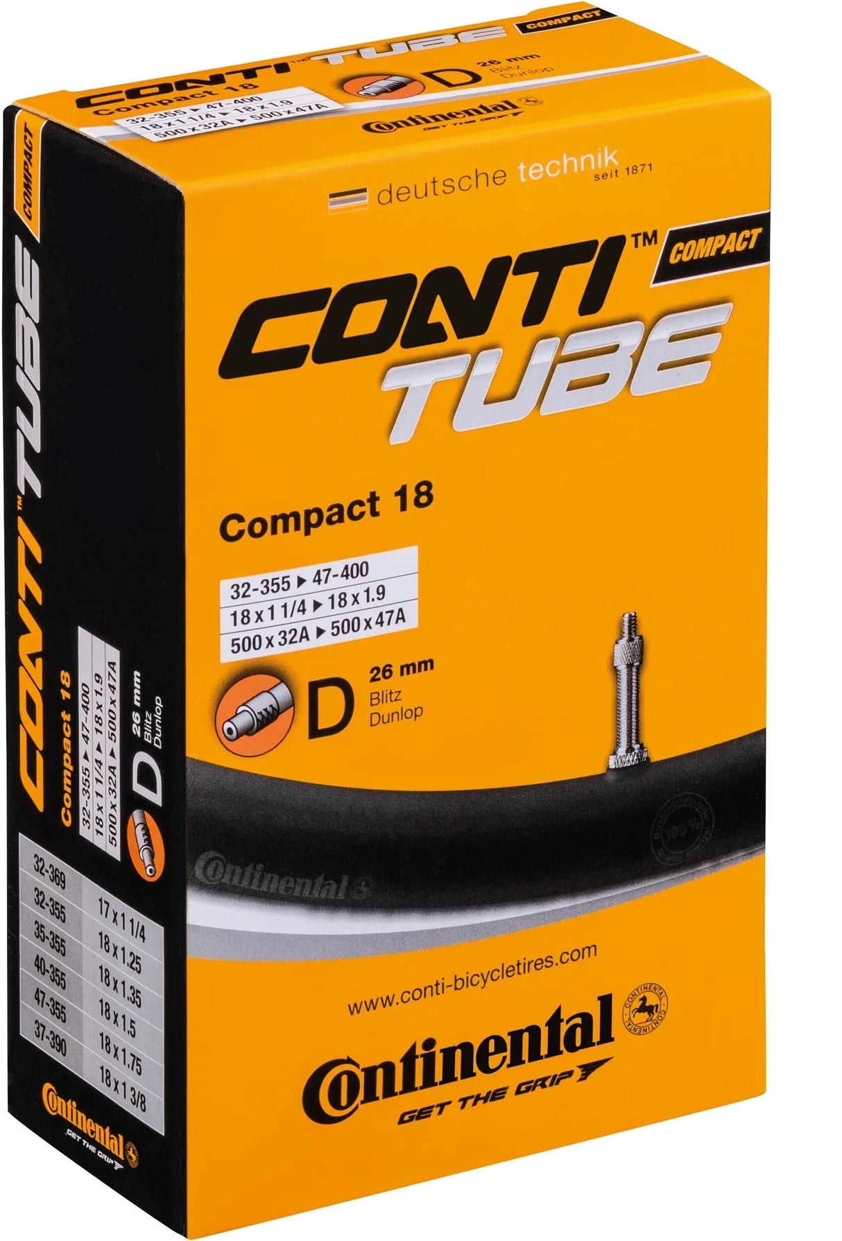 TUBE INTÉRIEUR CONTINENTAL COMPACT 18 32 47-355 400 HV 26 mm