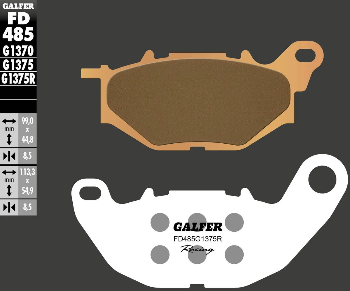 Galfer plaquettes de frein fd485 plaquette de frein frittée fd485 g1375r racing