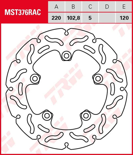 Disque de frein TRW mst376rac. rotor mst376rac rigide