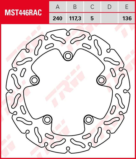 Disque de frein TRW mst446rac. rotor mst446rac rigide