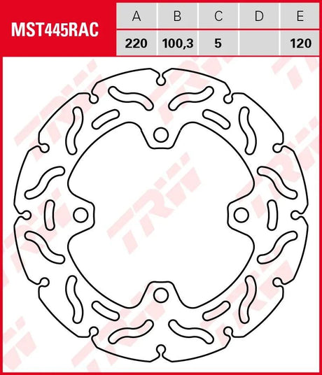 Disque de frein TRW mst445rac. rotor mst445rac rigide