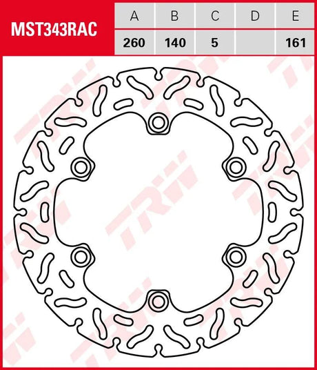 Disque de frein TRW mst343rac. rotor mst343rac rigide