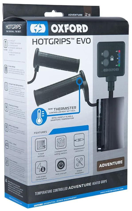 Poignées chauffantes Oxford hotgrips®evo. poignées chauffantes evo a 22+25mm ouvertes 5 étages