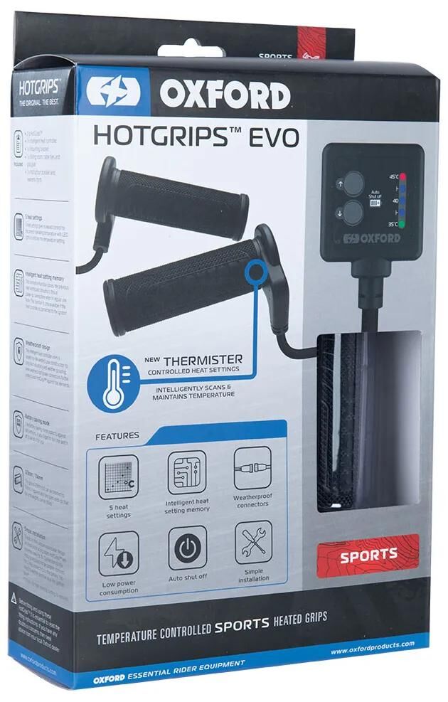 Poignées chauffantes Oxford hotgrips®evo. poignées chauffantes evo s 22+25mm ouvertes 5 étages