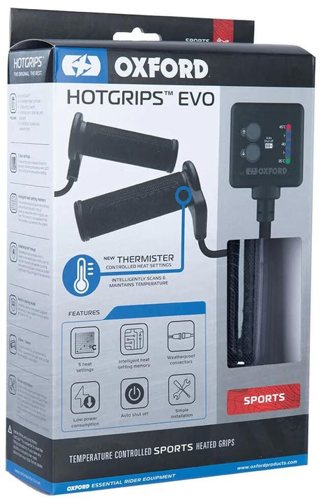 Poignées chauffantes Oxford hotgrips®evo. poignées chauffantes evo s 22+25mm ouvertes 5 étages