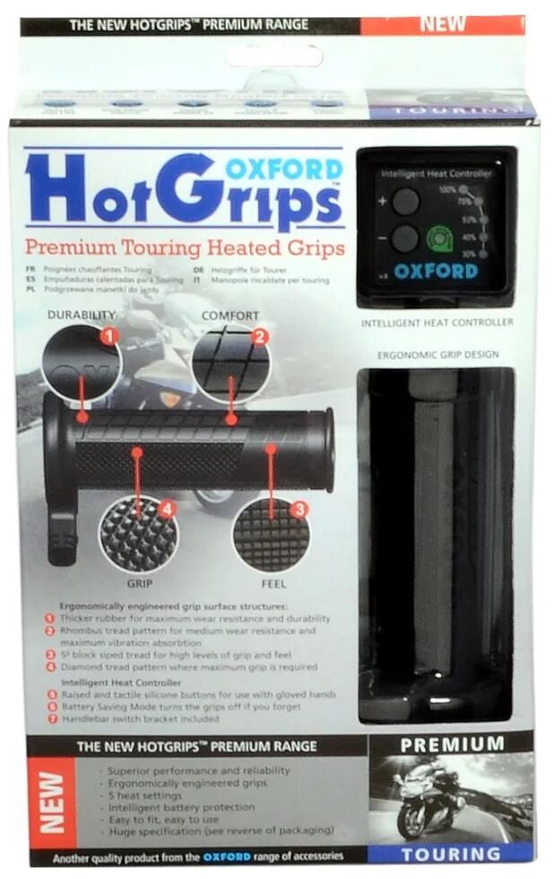 Poignées chauffantes Oxford Hot Grips Poignées chauffantes premium pré t 22+25 mm ouvertes 5 étapes