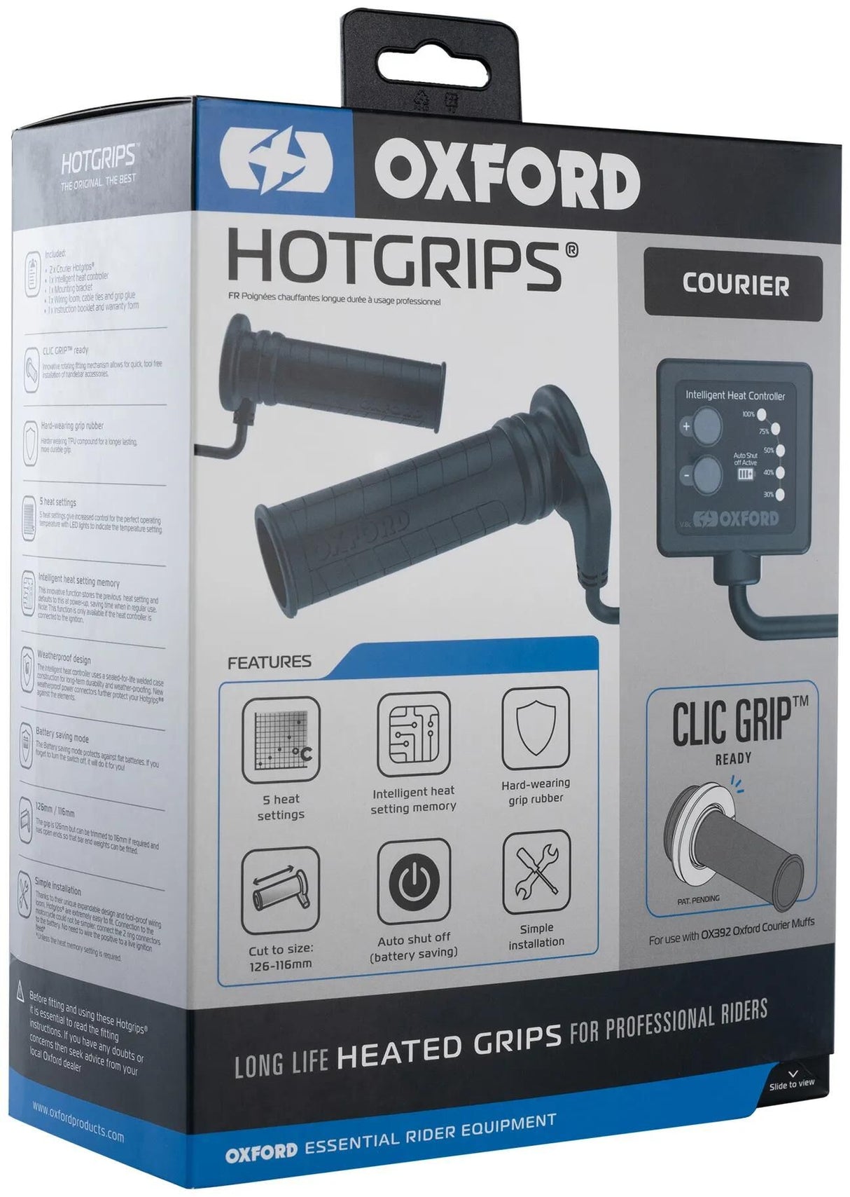 Poignées chauffantes Oxford courier hotgrips® . poignées chauffantes adv c 22+25mm ouvertes 5 vitesses