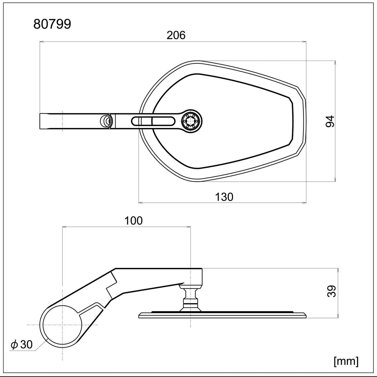 Embout de barre de rétroviseur Daytona D-Mirror-15. miroirs barend plat ovale court sw e-mark