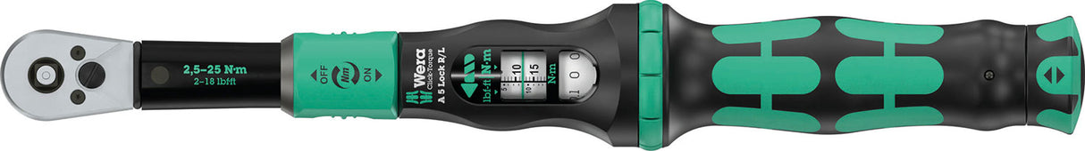 Wera Click-Torque Lock, une clé dynamométrique de 5 r l, 1 4 (2,5-25 nm)