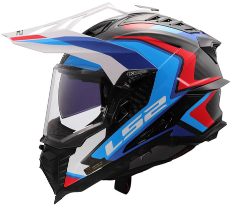 Casque enduro Ls2 mx701 explorer carbon frontier ii, pare-soleil interne, amovible, lavable, hypoallergénique et respirant, mentonnière renforcée, coussinets de joues de sauvetage, casque double doublure en D mx701 expl. car.fr.ii m wh bleu bl