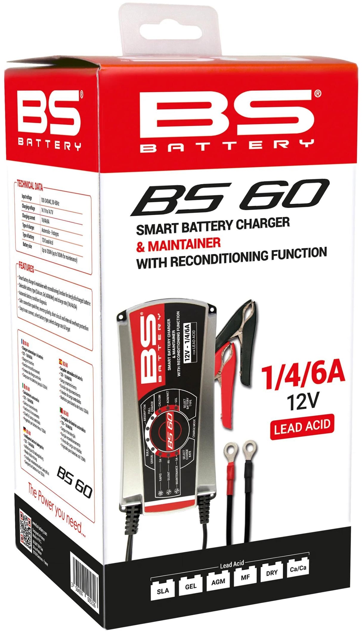 Chargeur de batterie BS BS60 . chargeur bs60,bs-charge 1a 4a 6a