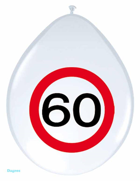 Ballon 30cm panneau de signalisation 60 ans, pack de 8 pcs