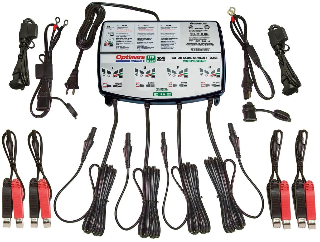 Chargeur de batterie Tecmate optimisé au lithium 4x0,8a chargeur optimisé au lithium 0.8v quad bank