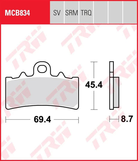 TRW plaquettes de frein mcb834 plaquette de frein mcb 834 sv métal fritté
