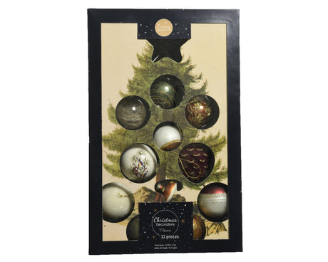 Decoris Boules de Noël en verre mélangé 12 pièces naturel