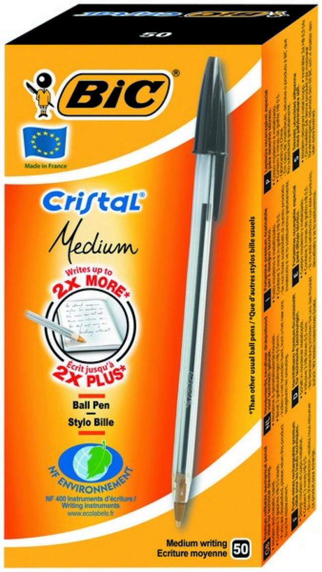 Bic stylo à bille cristal original moyen 0,4 mm 50 pièces noir