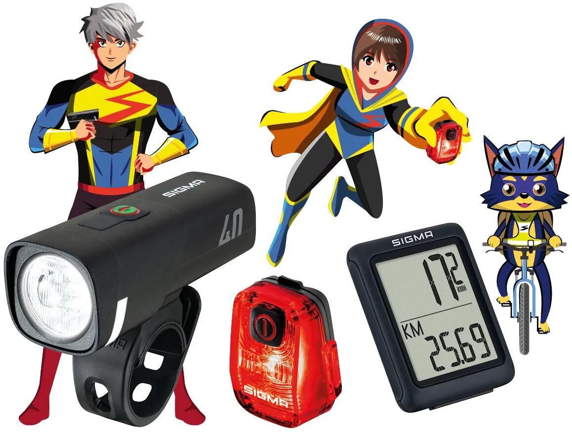 Sigma sport ensemble d'éclairage aura 40 hiro 10 bc 5.0 wr ride safe to school sigma bundle aura 40 + hiro 10 + bc 5.0 rsts
