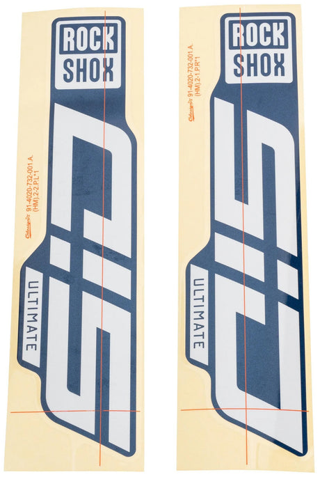 Ensemble de décalcomanies Rockshox Decor Set RS blanc brillant pour curseurs bleus
