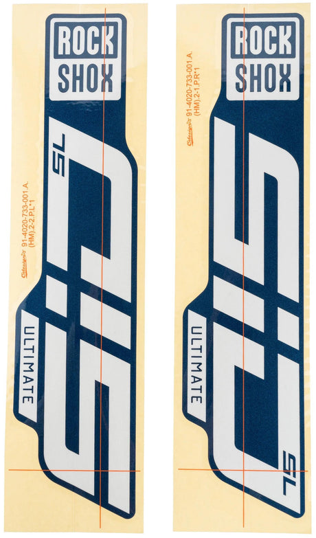 Ensemble de décalcomanies Rockshox Decor Set RS blanc brillant pour curseurs bleus