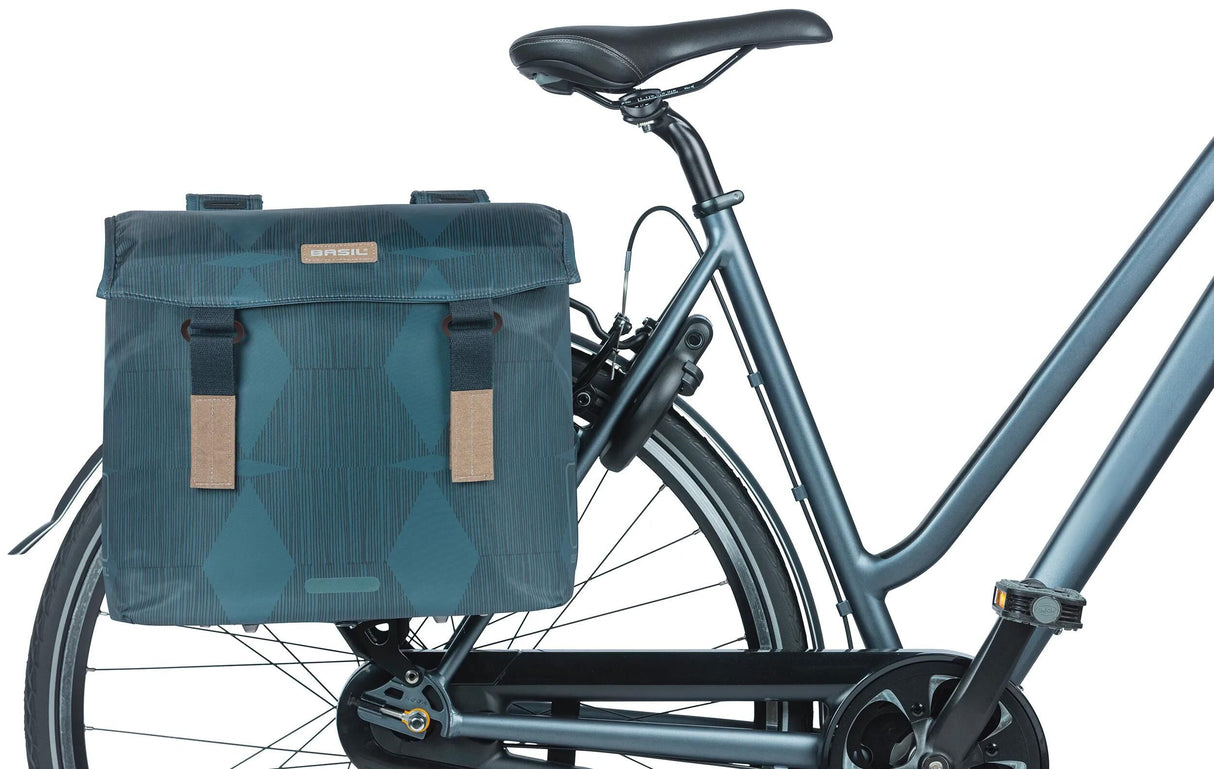 Basil Elegance Double Bicycle Sac, bleu, animal de compagnie recyclé, alimentaire, fermeture de conservation de l'eau, pont universel, 40-49L