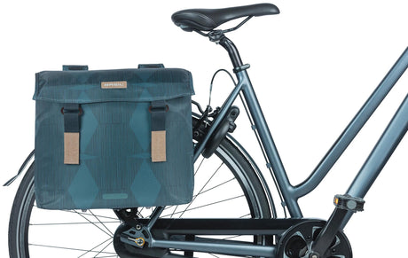 Basil Elegance Double Bicycle Sac, bleu, animal de compagnie recyclé, alimentaire, fermeture de conservation de l'eau, pont universel, 40-49L
