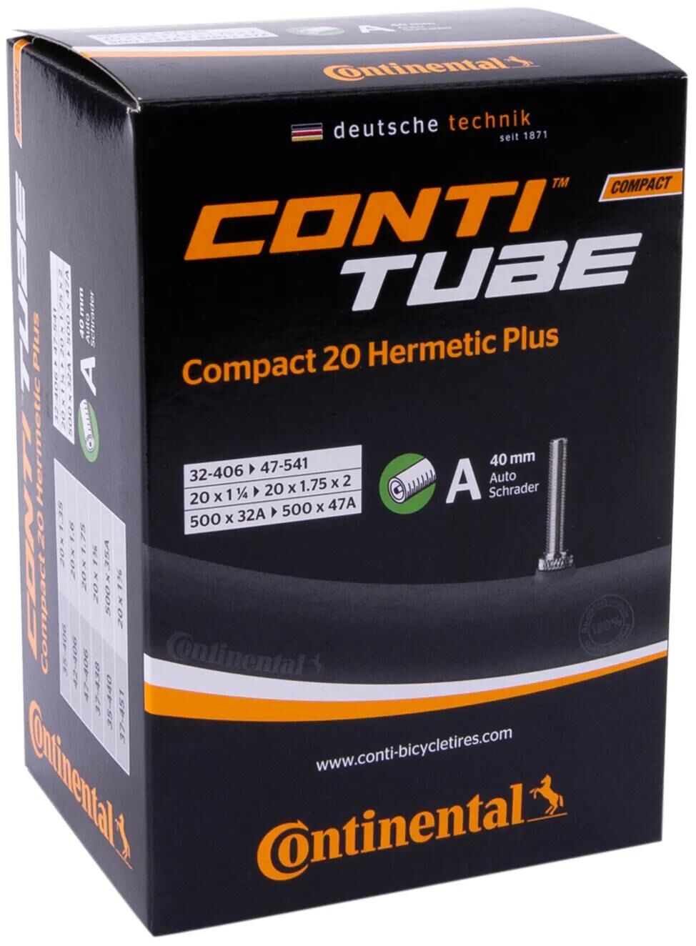 Chambre à air Continental compact 20 hermétique plus, tube renforcé conti compact 20 hermétique plus av 40mm