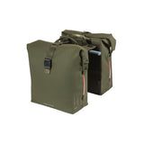 Basil Soho Double Bicycle Bag Nordlicht Mik - Sac à vélo vert imperméable avec éclairage LED, 41L