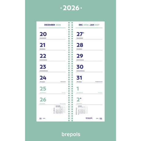 Calendrier mural 2 semaines brepols 19x34cm