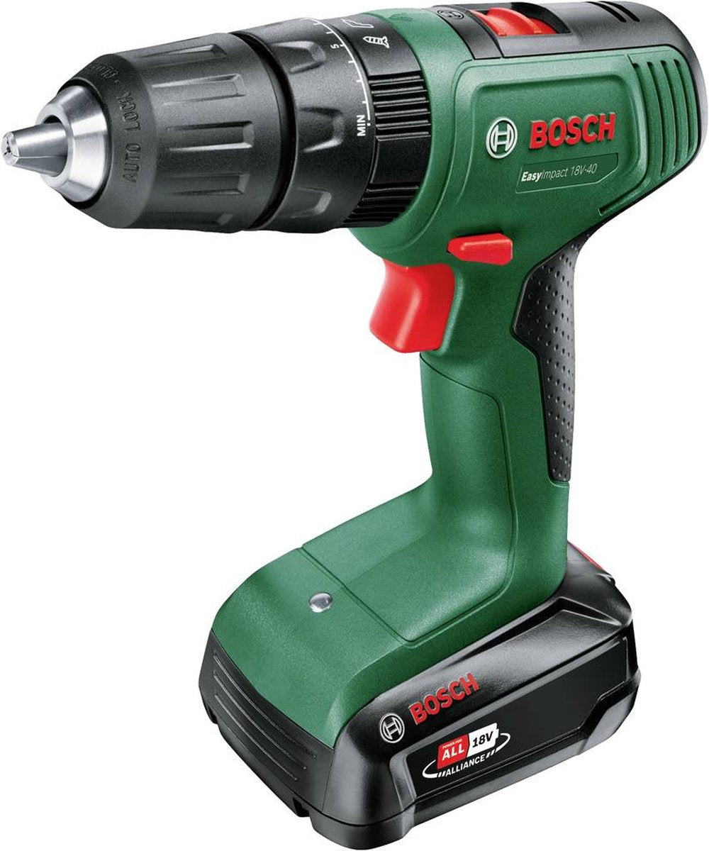 Bosch Home and Garden 06039D810C Perceuse-visseuse à percussion sans fil 18 V 1,5 Ah Li-ion avec batterie batterie, y compris. chargeur, incl. cas,