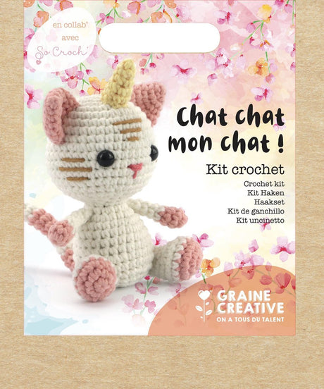 Kit crochet Graine créative licorne-chat | ensemble de crochet à faire soi-même | chat chat mon chat, 15 cm