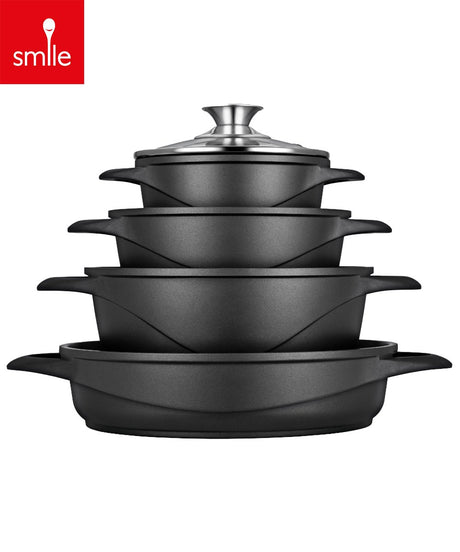 Set de poêles à induction Smile avec revêtement antiadhésif - casseroles toutes sources de chaleur - lot de 4 poêles avec couvercles