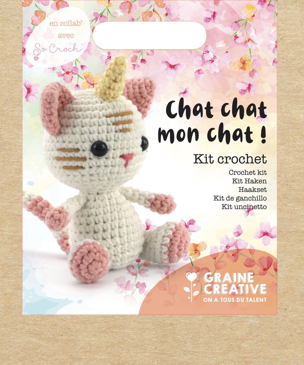Kit crochet Graine créative licorne-chat | ensemble de crochet à faire soi-même | chat chat mon chat, 15 cm