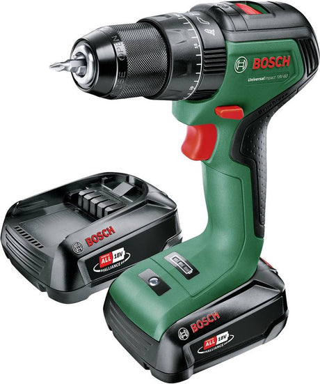 Bosch universalimpact 18v-60 - perceuse-visseuse à percussion sans fil - avec 2x batterie Li-ion 18 V (2,0 Ah) et chargeur 1 heure