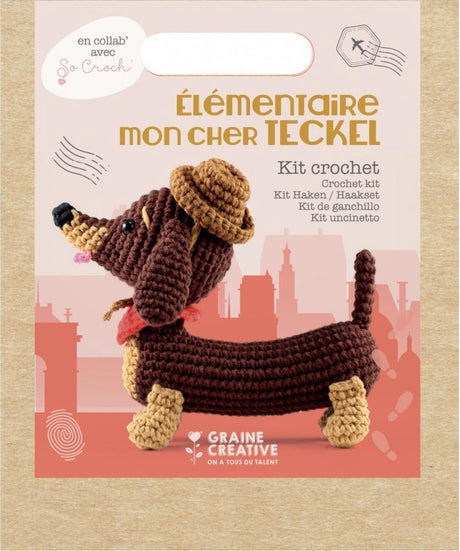 Graine créative kit au crochet teckel amigurumi - peluche chien 18 cm - cadeau