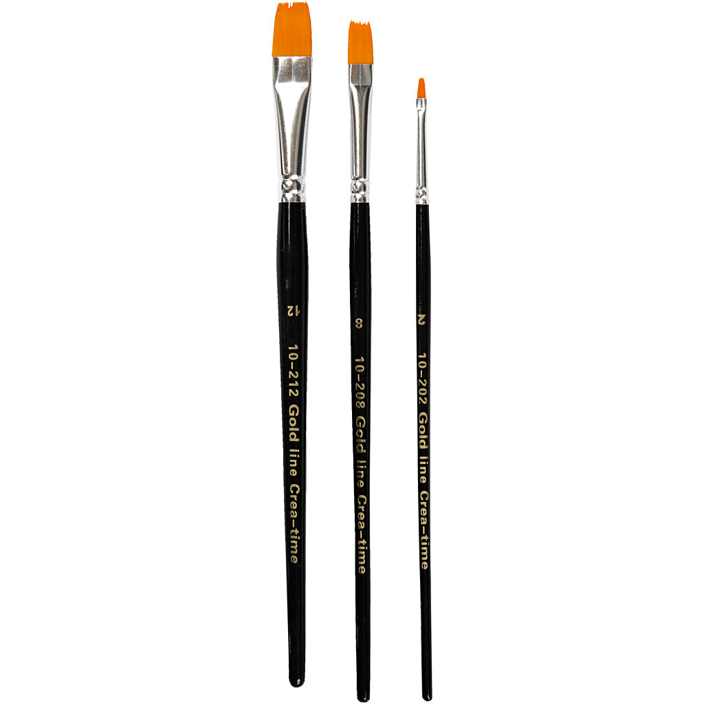 Pinceaux Creativ company gold line, taille 2+8+12, l: 16,5-19 cm, l: 3-12 mm, plats, 3 pièces 1 boîte