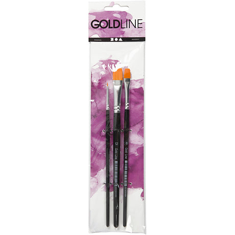 Pinceaux Creativ company gold line, taille 2+8+12, l: 16,5-19 cm, l: 3-12 mm, plats, 3 pièces 1 boîte