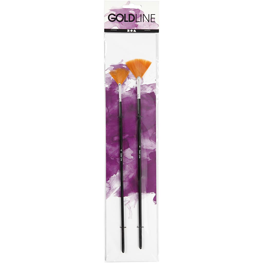 Creativ company pinceaux éventail Gold Line, taille 4+8, l: 29-30 cm, l: 2-3 mm, éventail, 2 pièces 1 boîte