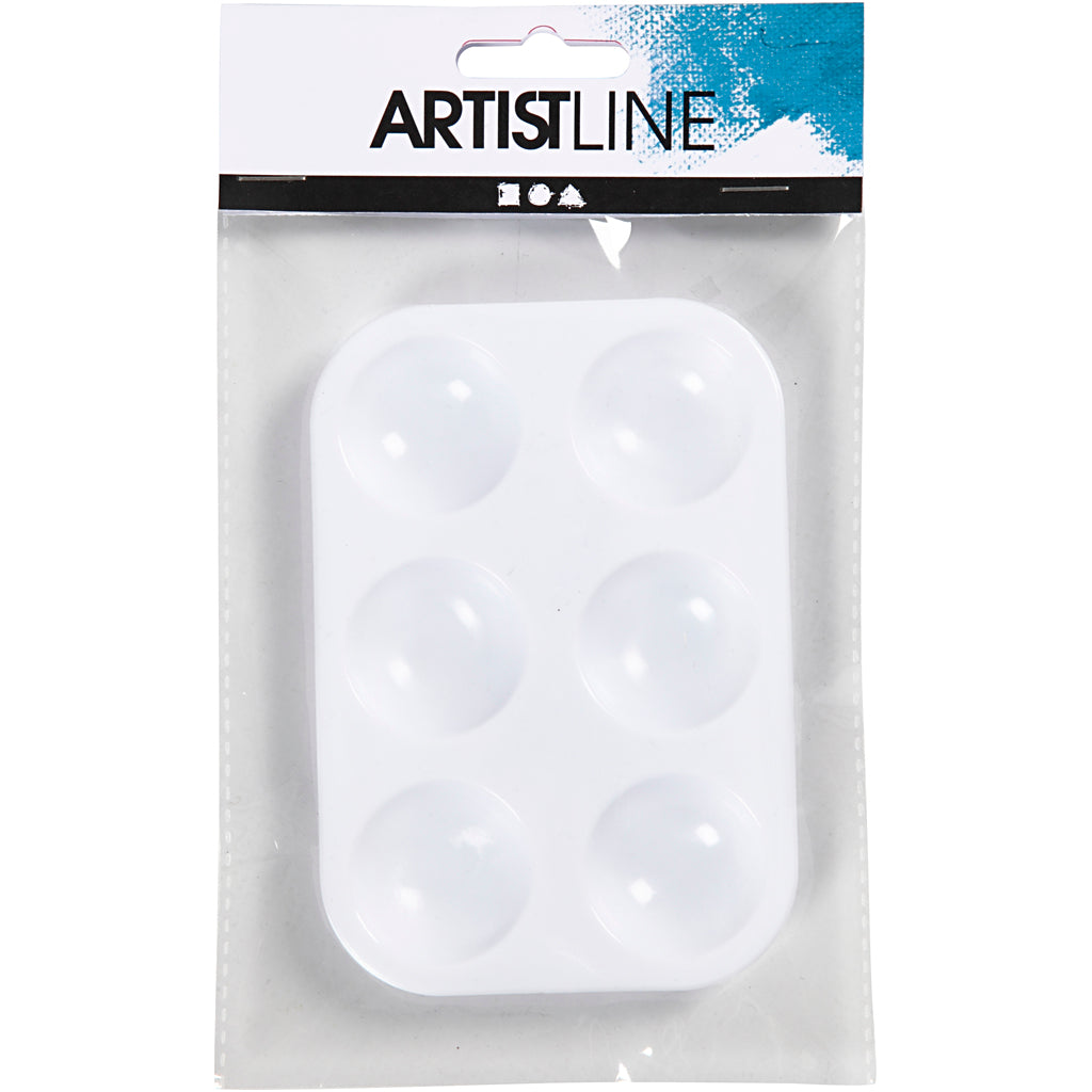 Société Creativ https: www.ccobby.nl palette-rectangulaire-palette-avec-6-compartments-dimensions-13x8-5-cm-blanc-1-pièce
