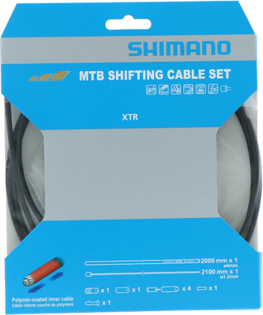 Jeu de câbles de changement de vitesse VTT Shimano XTR – revêtement polymère – 2100 2000 mm – acier inoxydable – noir