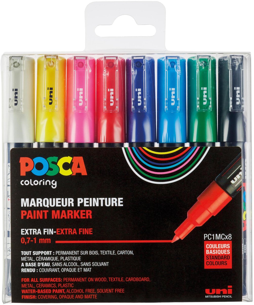 Set de marqueurs Posca - marqueurs à base d'eau pour toutes surfaces - 0,7 mm