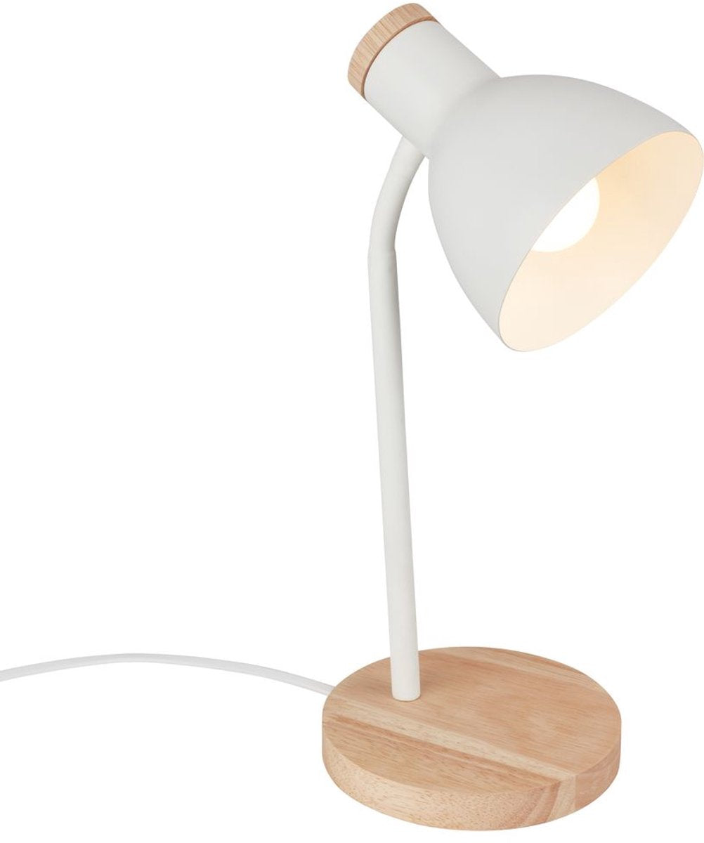 B.k.licht briloner prep – lampe de table avec interrupteur à câble – lampe de bureau rotative – culot E14 – lampe de chevet – max. 10w – bois blanc – ø14 x 39,5 cm