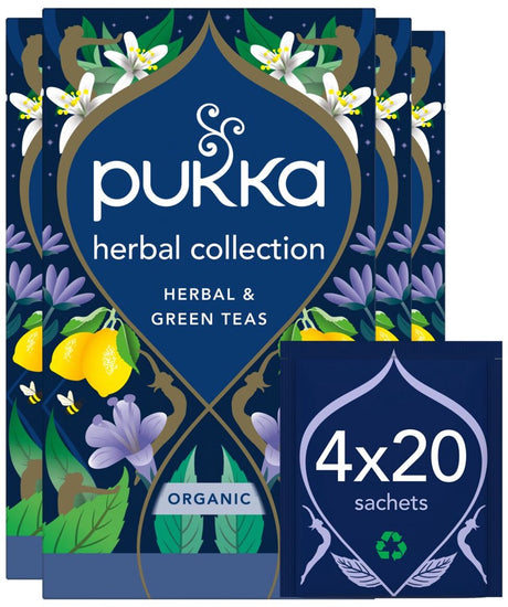 Collection d'herbes de thé Pukka - 80 sachets de thé - tisane de thé vert biologique - 4 x 20 sachets - pack économique de thé